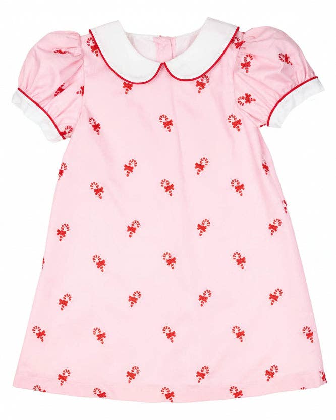 Candy Canes Embroidered Pink Dress Smockingbird