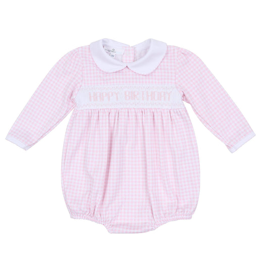 Birthday Classics Smocked Long Sleeve Bubble - Pink Magnolia Baby