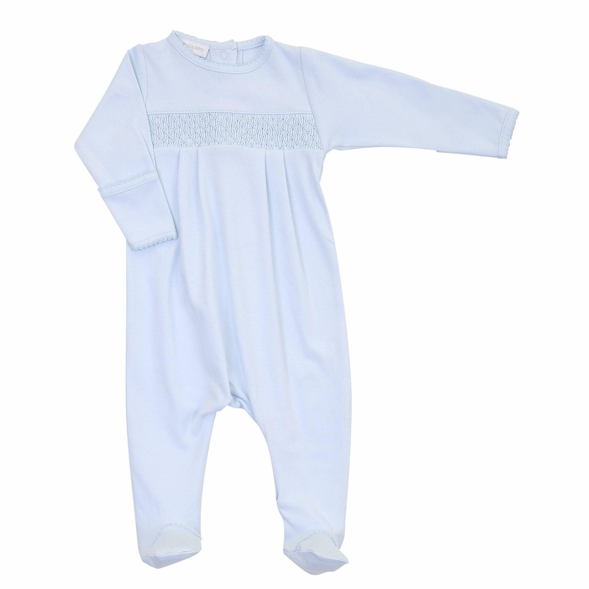 Essentials Solid Blue Smocked Footie Magnolia Baby