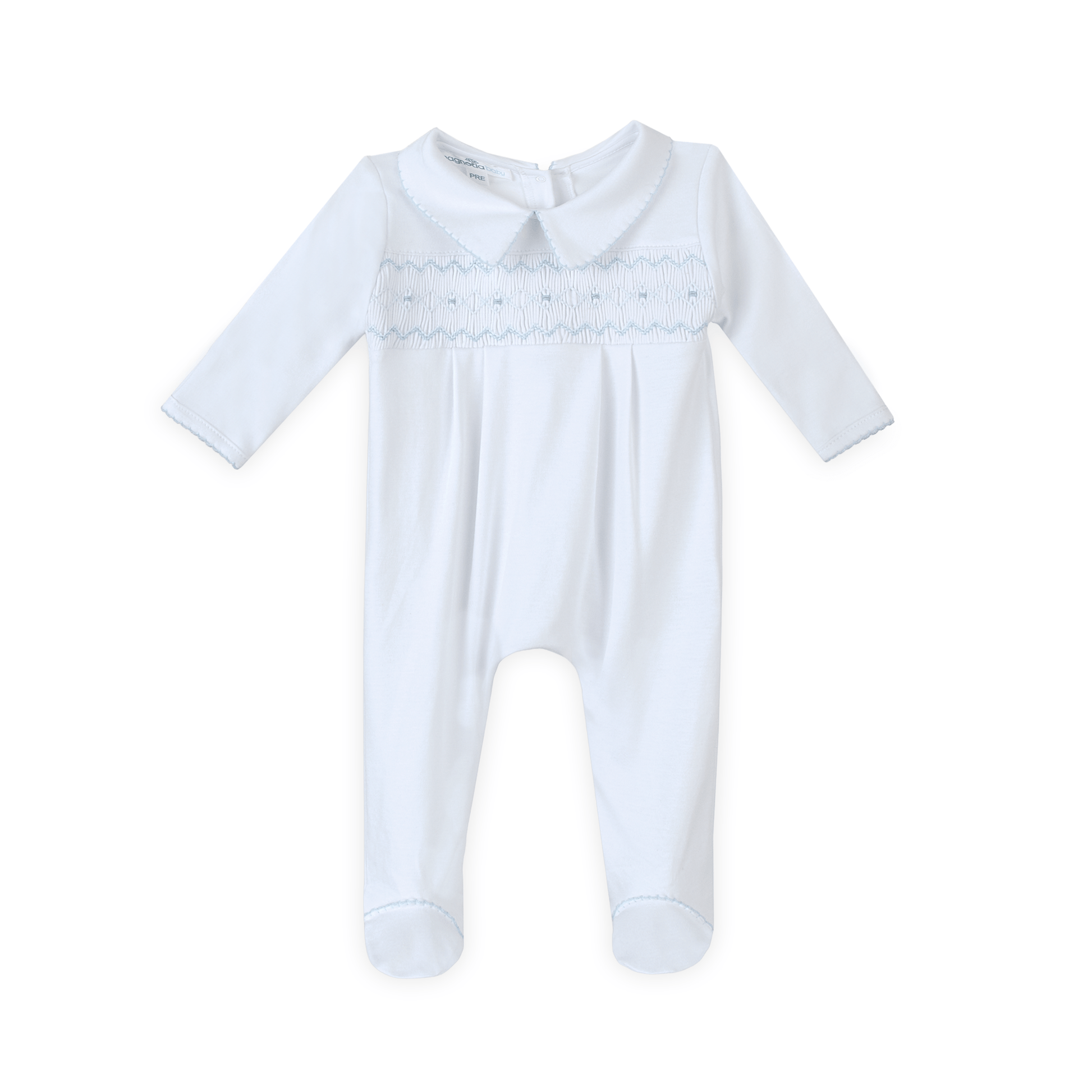 Landon's Classics Smocked Footie - Light Blue Magnolia Baby