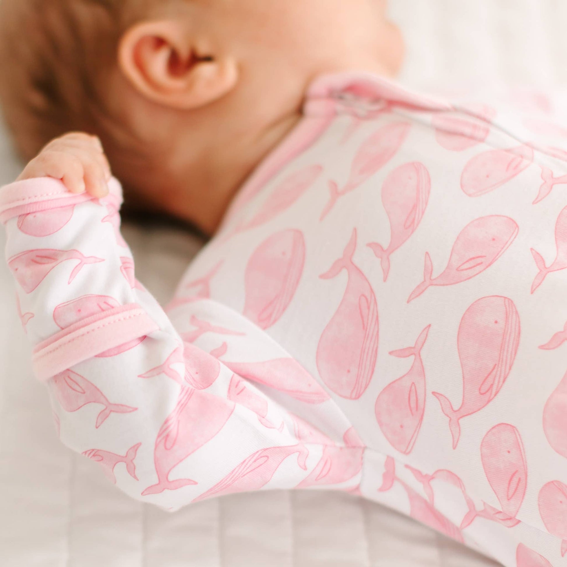 Azure Whales Print Zip Footie - Pink Magnolia Baby