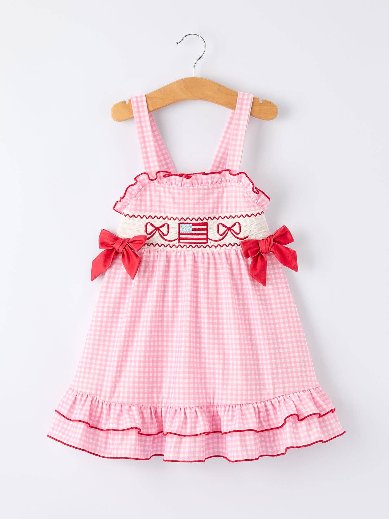 4th of July Plaid Girls Dress Bow Ruffle Rylee Faith Designs