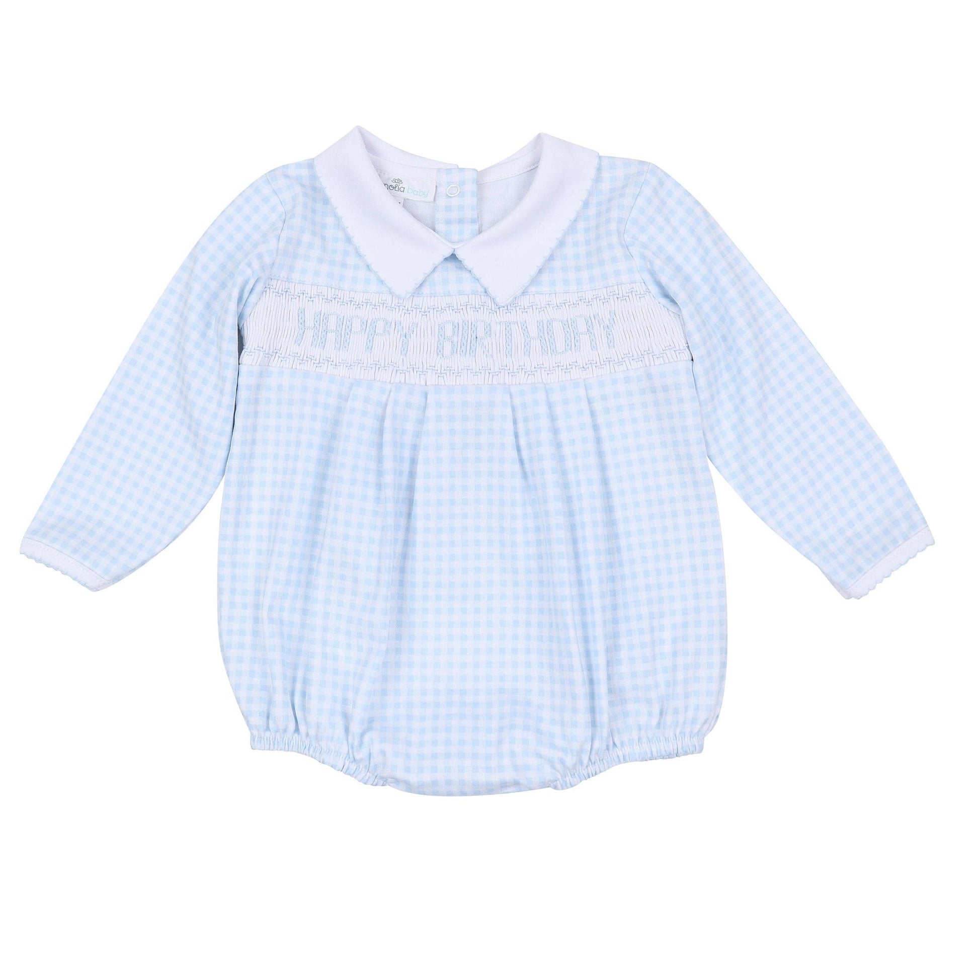 Birthday Classics Smocked Long Sleeve Bubble - Light Blue Magnolia Baby