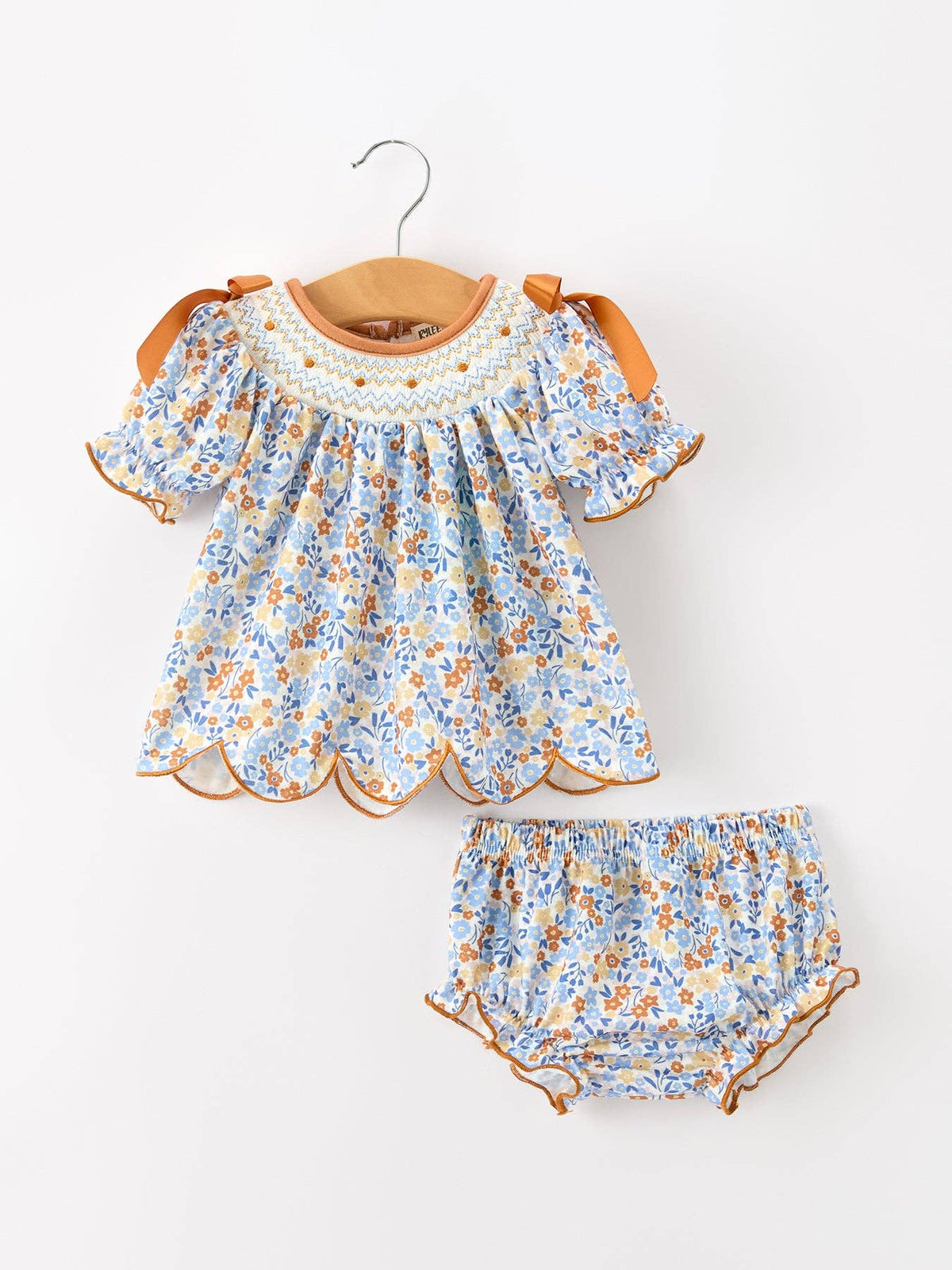 Fall Floral Smocked Girls Bloomer Set Rylee Faith Designs