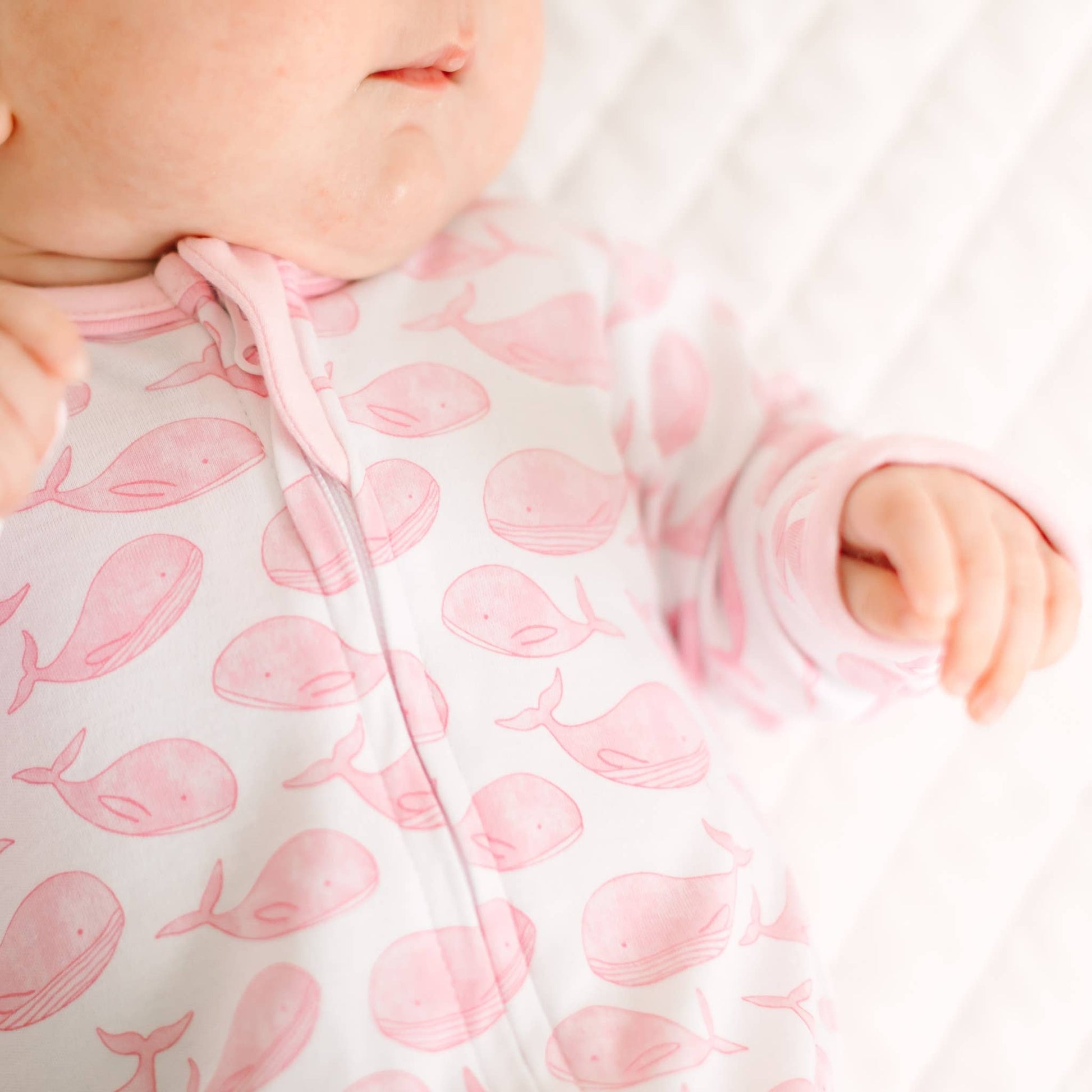 Azure Whales Print Zip Footie - Pink Magnolia Baby