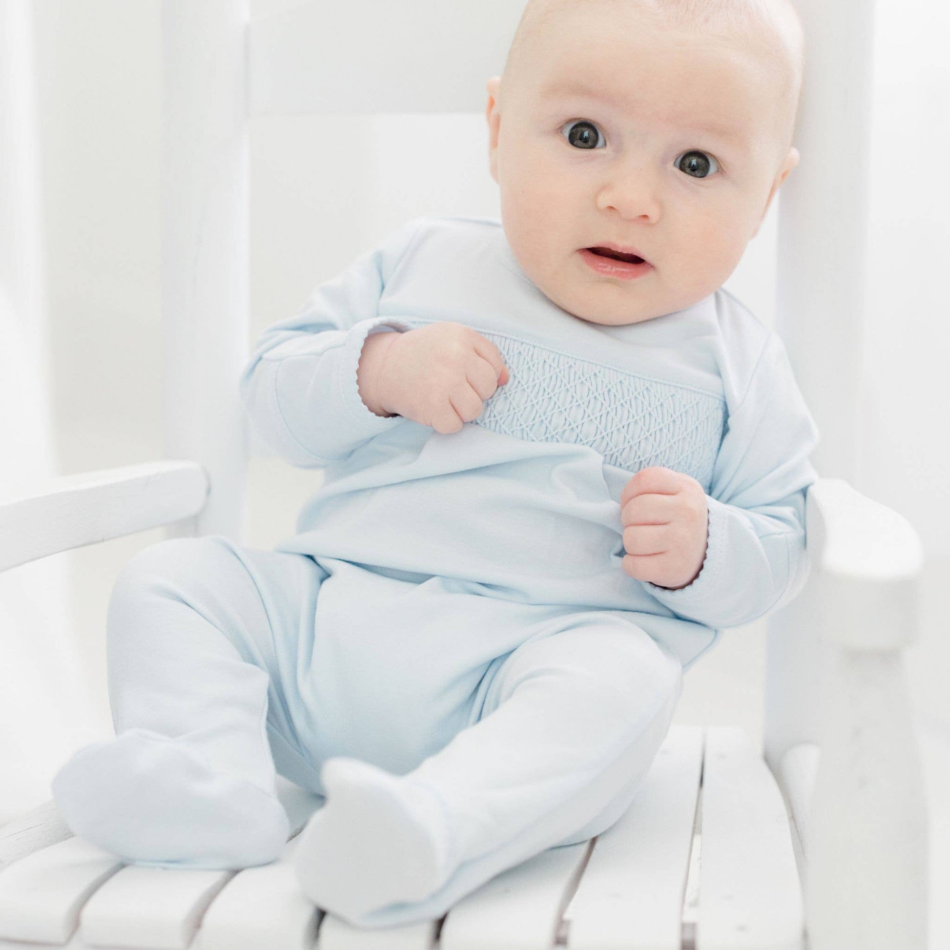 Essentials Solid Blue Smocked Footie Magnolia Baby