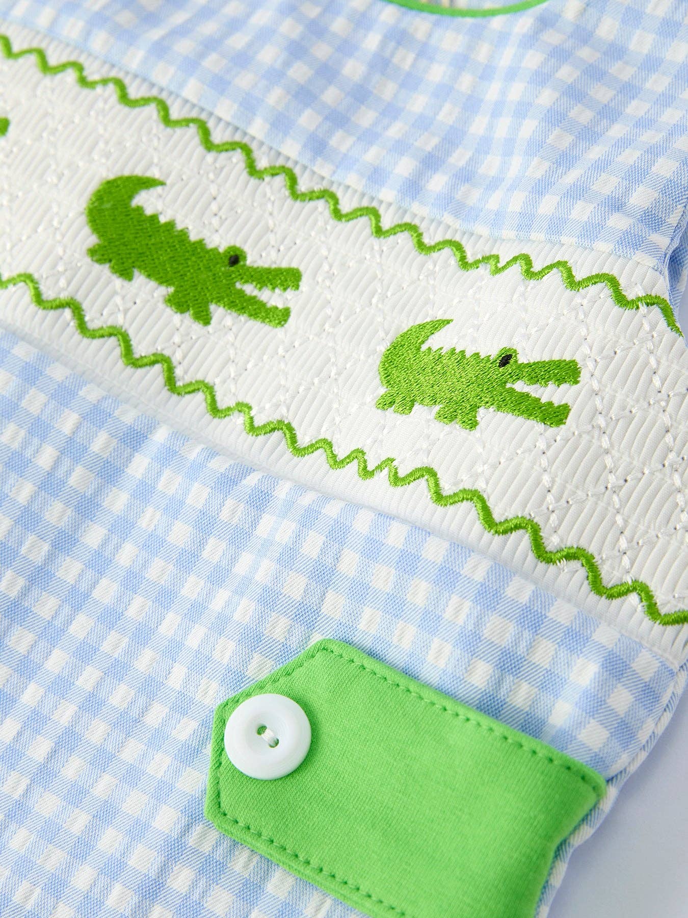 Baby Boys Summer Crocodile Embroidered Smocked Romper Rylee Faith Designs